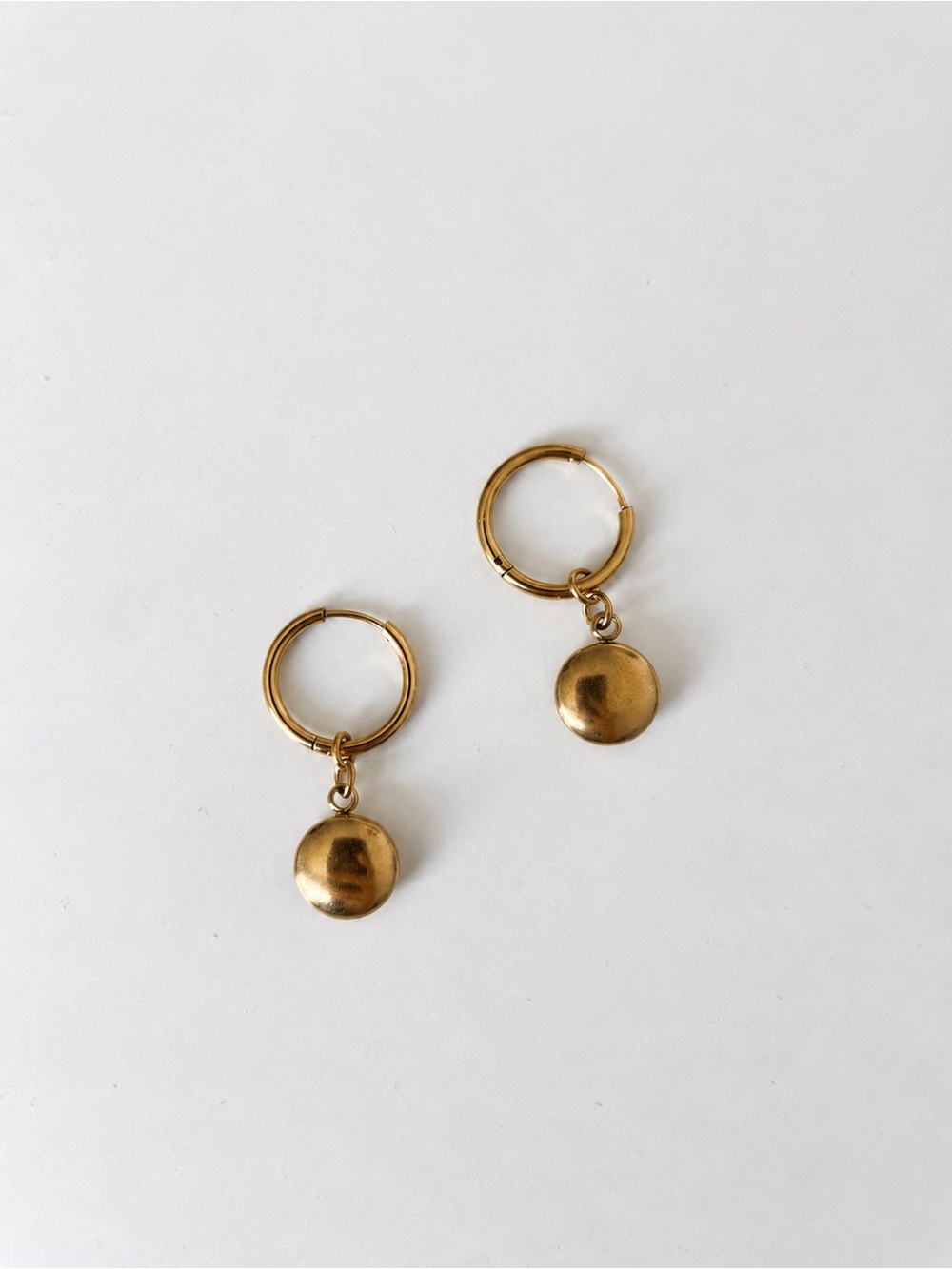 18K Gold PVD Coin Charm Huggie Hoop Earrings